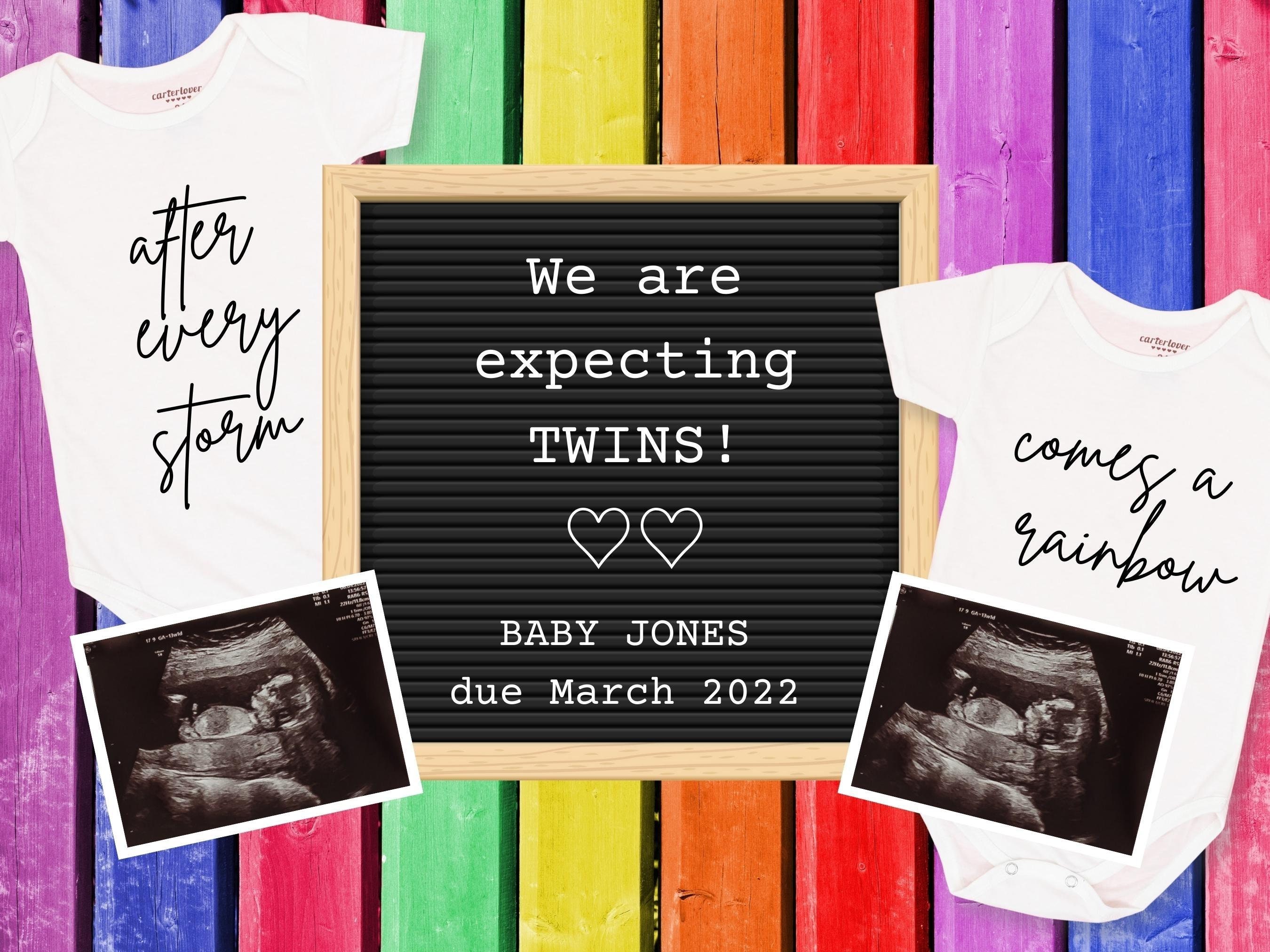 EDITABLE Twin Pregnancy Announcement Twin Baby Announcement Etsy