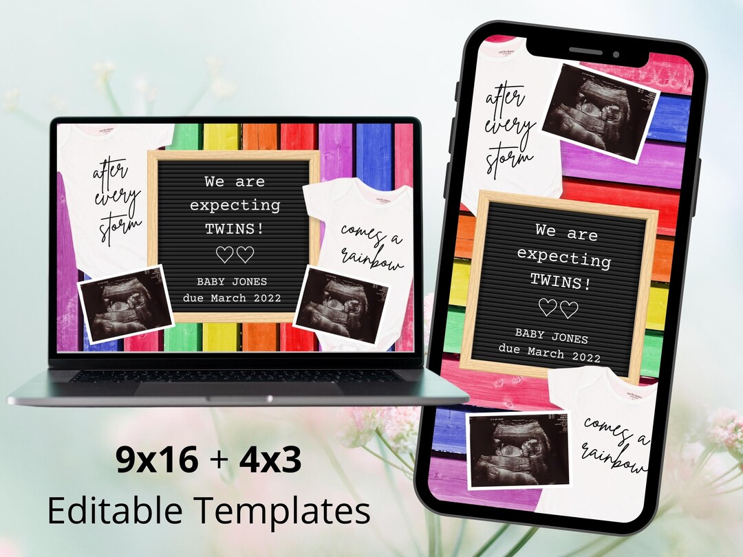 EDITABLE Twin Pregnancy Announcement Twin Baby Announcement Etsy