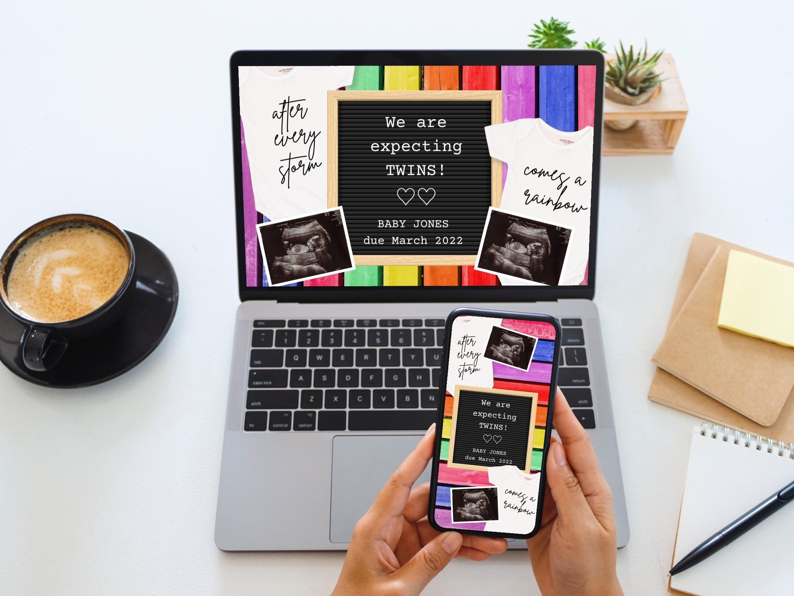 EDITABLE Twin Pregnancy Announcement Twin Baby Announcement Etsy