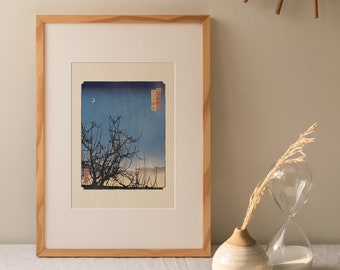 Albero di fico al tramonto, arte giapponese, illustrazione digitale, poster casa, arredo, quadro moderno, illustrazioni per la casa, ukiyo-e