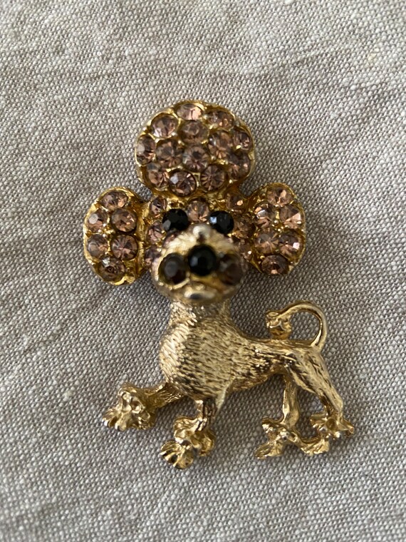 Vintage Costume Jewlery Poodle Brooch With Rhines… - image 3