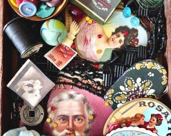 Vintage, Antique, Junk Drawer Lot, Advertising, Trinkets And Treasures, Assemblage, Retro