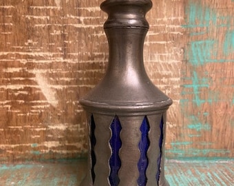 Antique Cobalt Blue Glass Pewter Salt Shaker