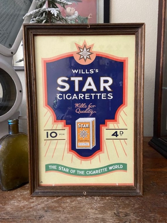 wills star cigarettes sign Vintage UK Will's Star Cigarettes Advertising Sign