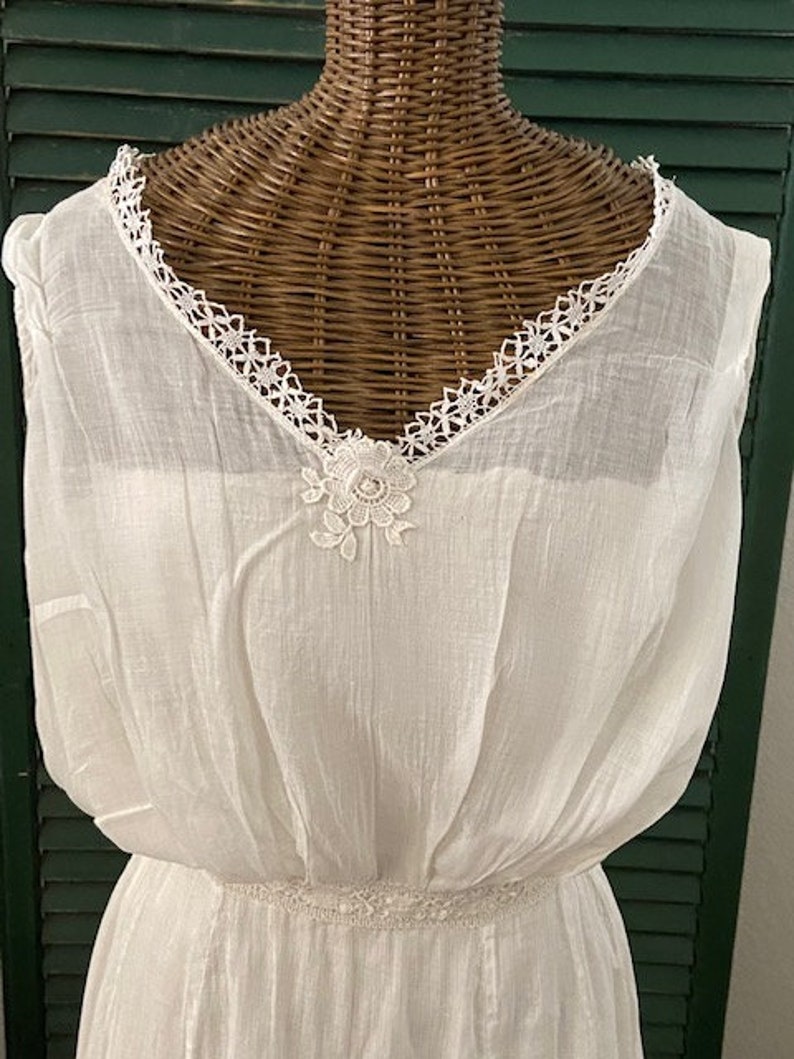 Antique Victorian Edwardian Batiste Cotton Full Slip Petticoat Late 1800s Early 1900s image 9