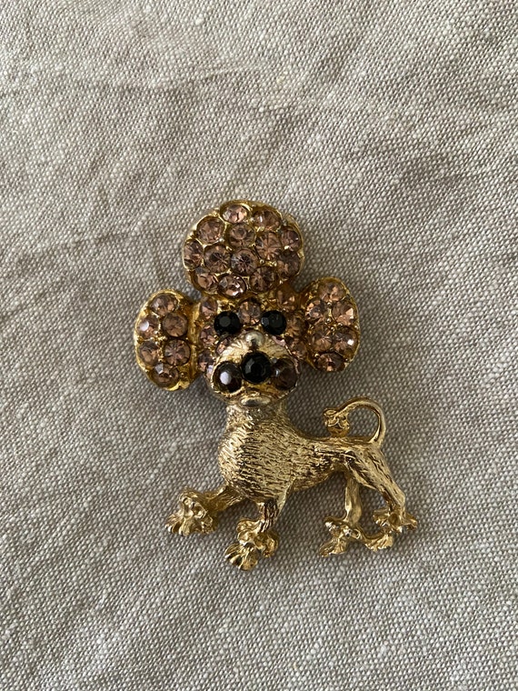 Vintage Costume Jewlery Poodle Brooch With Rhines… - image 1