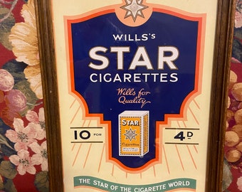 wills star cigarettes sign Vintage UK Will's Star Cigarettes Advertising Sign