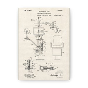 1929 Vintage Optometry Chair and Stand Patent Art | Eye Care Professional Canvas Decor | High-Quality Cotton Print | Multiple Sizes