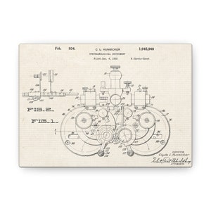 1932 Vintage Phoropter Patent Art Canvas | Classic Optometry Decor | High-Detail Cotton Print | Professional Wall Art | Assorted Sizes