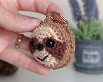 Handmade Crochet Sloth Keyring or Bag Charm - 100% Cotton - Amigurumi