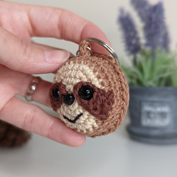 Handmade Crochet Sloth Keyring or Bag Charm - 100% Cotton - Amigurumi