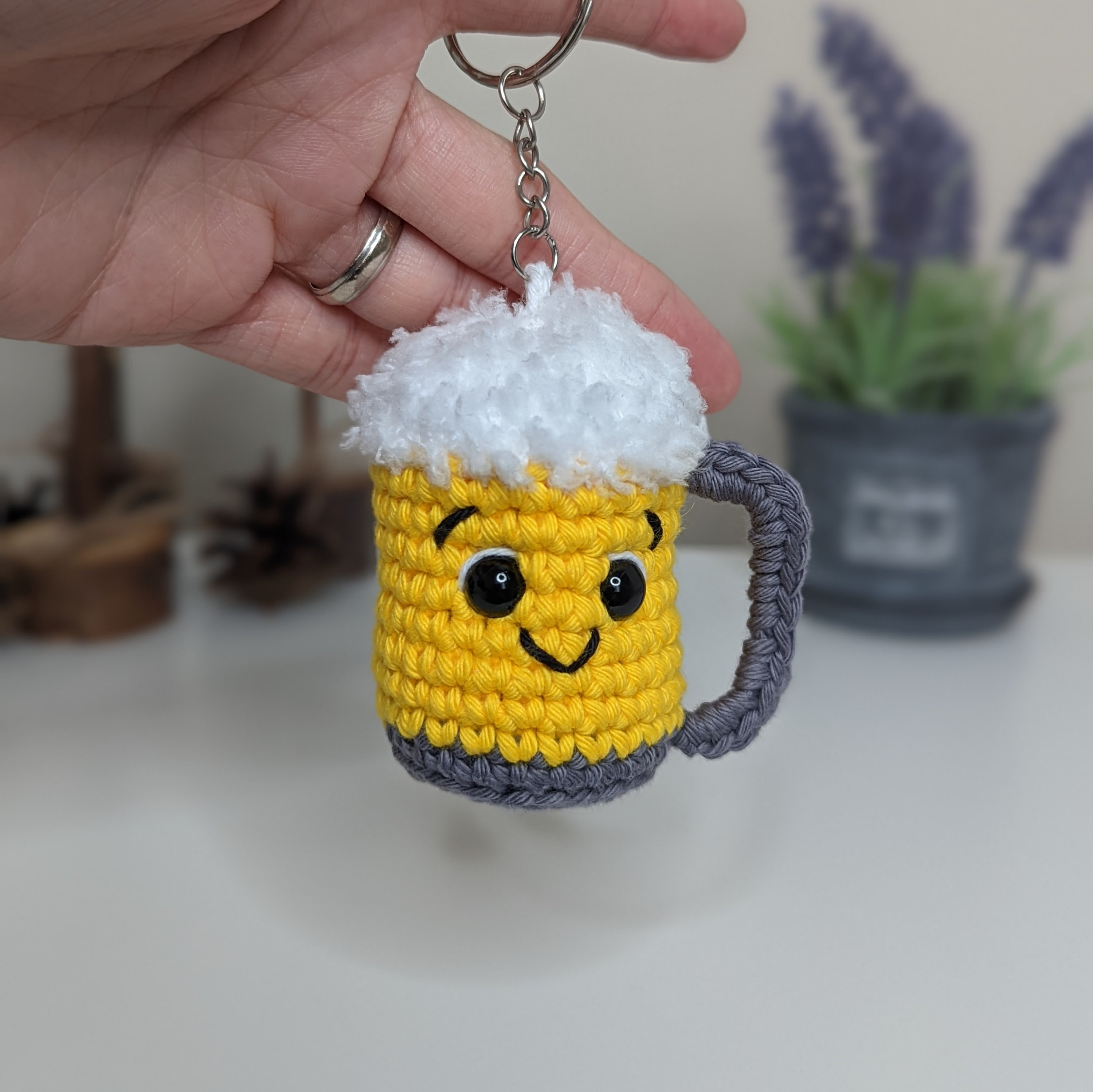 Handmade Crochet Beer Keyring or Bag Charm 100 Cotton Amigurumi