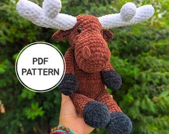 Milo The Moose Crochet Pattern | Amigurumi Moose Plush Pattern | PDF Crochet Pattern for Beginners