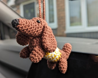 Crochet Dachshund Dog Car Charm | Dog Hanging
