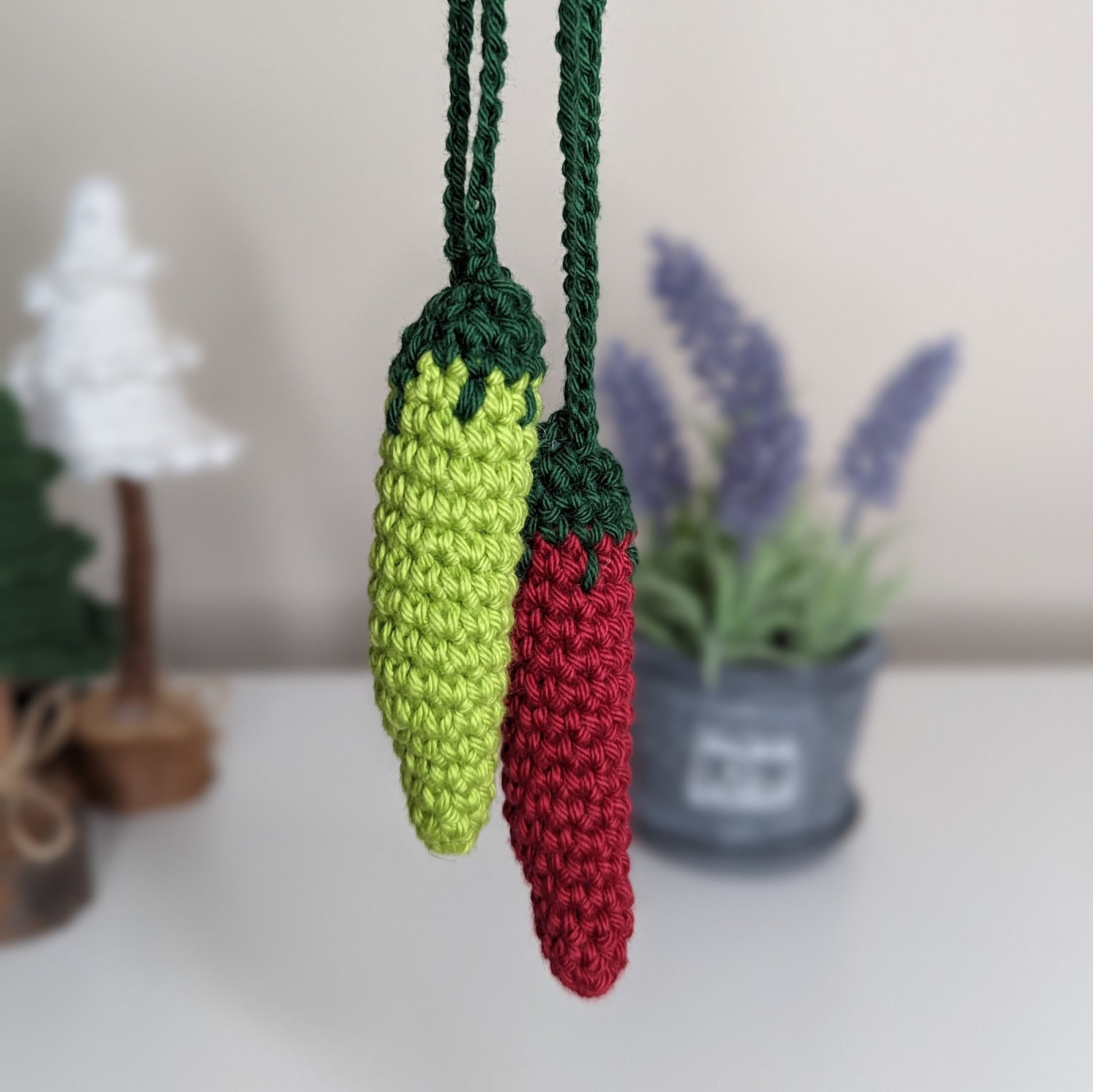 Handmade Crochet Hot Chilli Car Charm | Peppers Rearview Mirror