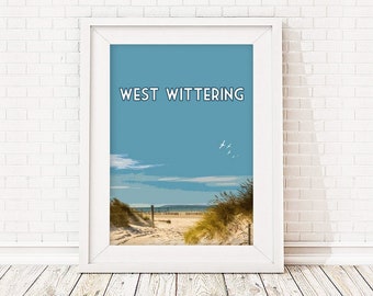 West Wittering- Signed limited edition print - travel art retro seaside poster beach print