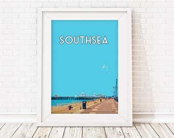 Southsea - Signed limited edition print - travel art retro seaside poster beach print
