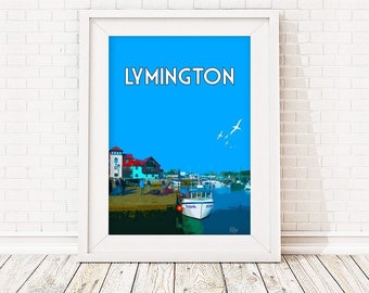 Lymington - Imprimé signé en édition limitée - art de voyage rétro affiche de bord de mer imprimé de plage