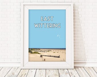 East Wittering - Signed limited edition print - travel art retro seaside poster beach print