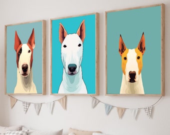 BULL TERRIER - set of all 3 poster art prints dog pet portrait pitbull