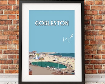 Gorleston - Signed limited edition print - travel art retro seaside poster beach print retro deco