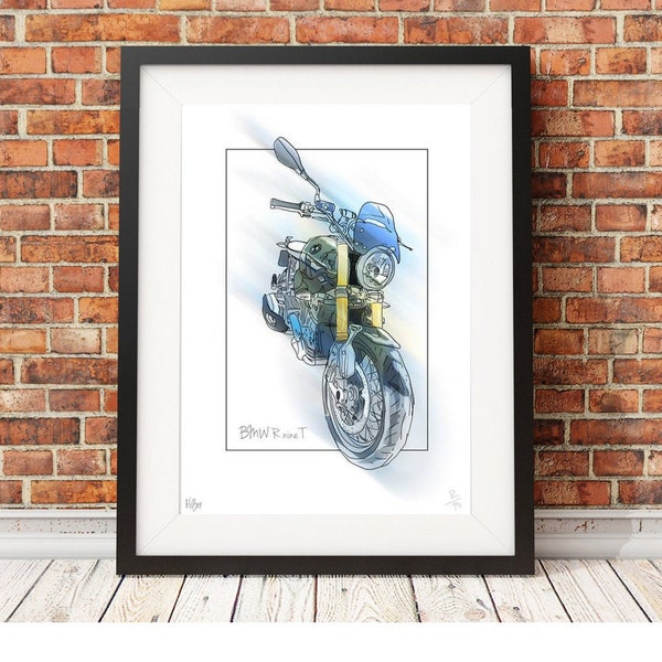 BMW RnineT  - signed limited edition motorcycle sketch art print