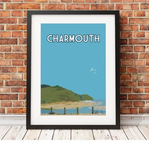 Charmouth - Signed limited edition print - travel art retro seaside poster beach print