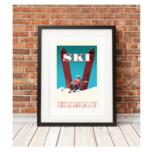 Alpbach - SKI AUSTRIA station affiche art print vintage rétro ski snowboard