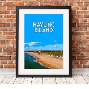 Hayling Island - Signierter Limitierter Druck - Reise kunst retro Meer Poster Strand Druck