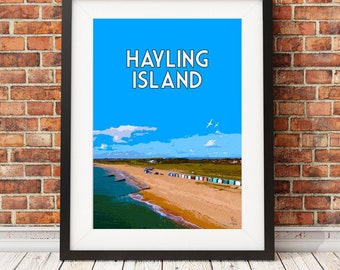 Hayling Island  - Signed limited edition print - travel art retro seaside poster beach print
