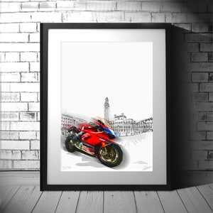 Ducati Panigale V4 S Corse - signed limited edition sketch motorbike motorcycle bike art print