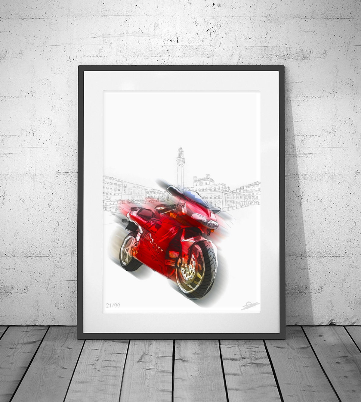 DUCATI 916 - Signed Limited Edition Sketch Motorbike Motorcycle