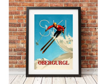 Obergurgl - choice of 11 vintage retro style Ski Austria travel art retro poster travel print