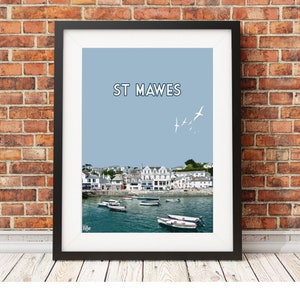 St Mawes - A Signed limited edition print - travel art retro seaside poster beach print retro deco