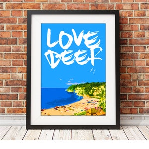 BEER (Devon) gesigneerd limited edition Elin Ohlsson art print Travel Poster, Retro Travel Poster