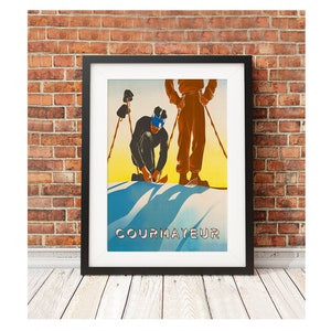 Courmayeur - Collection de style rétro vintage Ski Italie voyage art affiche rétro voyage snowboard skiprint