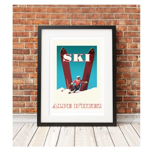 Alpe d’Huez - choice of vintage retro style Ski France travel art retro the Alps poster travel mountain print
