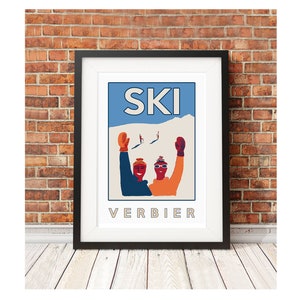 Verbier - Collection de style rétro vintage Ski Suisse art de voyage rétro affiche suisse voyage snowboard skiprint