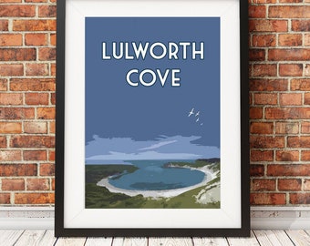 Lulworth Cove  - Signed limited edition print - travel art retro seaside poster beach print
