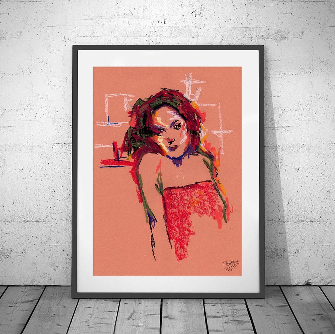 FRAMED ORIGINAL Oil Pastel PAINTING Signed Abstract Portrait Urban Mid ...