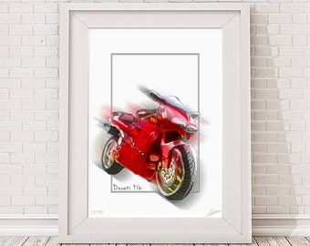 DUCATI 916 - Signed Limited Edition Sketch Motorbike Motorcycle