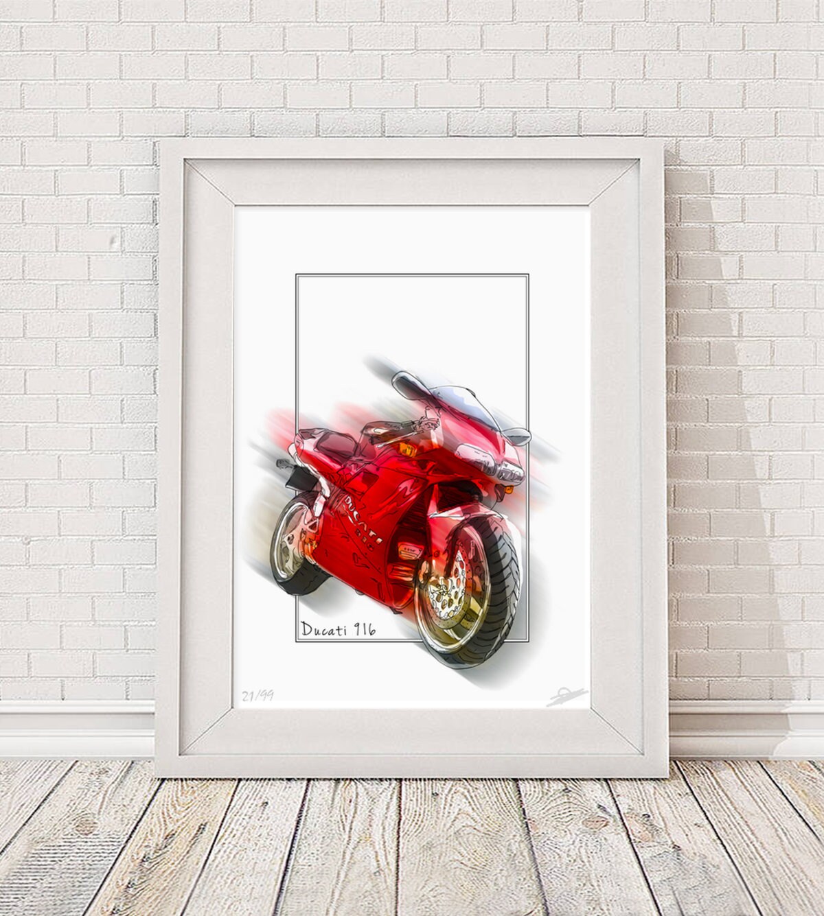 DUCATI 916 - Signed Limited Edition Sketch Motorbike Motorcycle