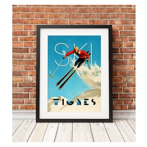 Tignes - Collection d'affiches rétro vintage d'art de voyage Ski France de style rétro voyage snowboard skiprint