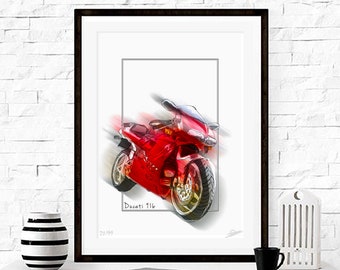 DUCATI 916 - Signed Limited Edition Sketch Motorbike Motorcycle