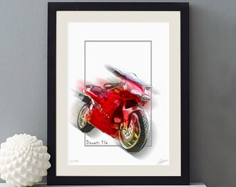 DUCATI 916 - Signed Limited Edition Sketch Motorbike Motorcycle
