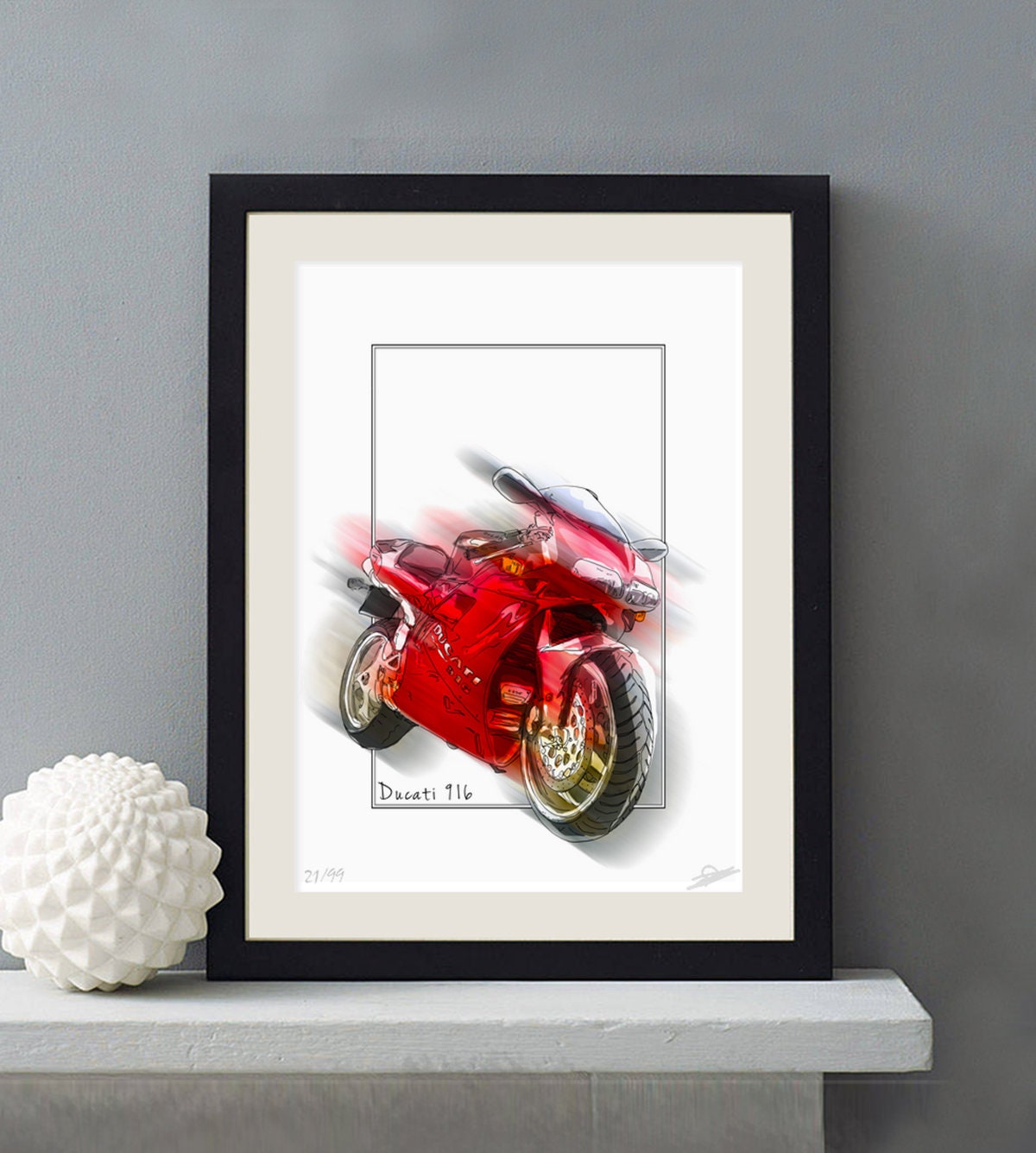 DUCATI 916 - Signed Limited Edition Sketch Motorbike Motorcycle