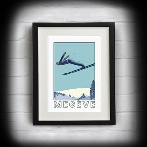 Megève - Collection d'affiches rétro vintage d'art de voyage de Ski France de style rétro de voyage de snowboard skiprint