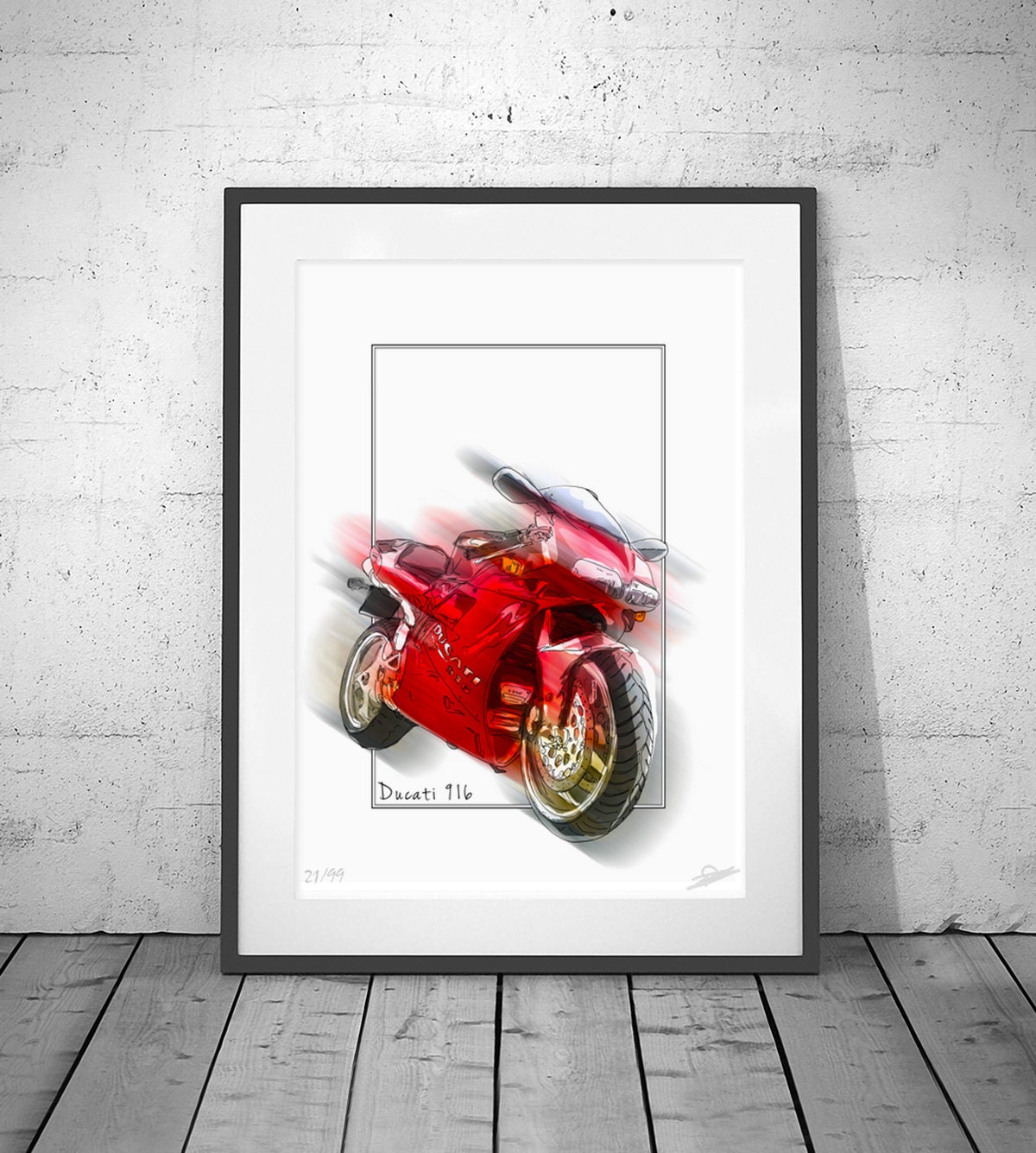 DUCATI 916 - Signed Limited Edition Sketch Motorbike Motorcycle