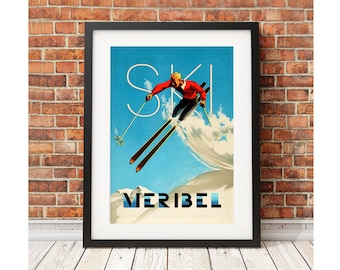Meribel - Collection of vintage retro style Ski France travel art retro poster travel snowboard skiingprint
