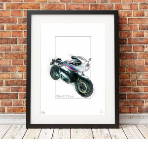 BMW R9T Racer  - signed limited edition motorcycle sketch art print